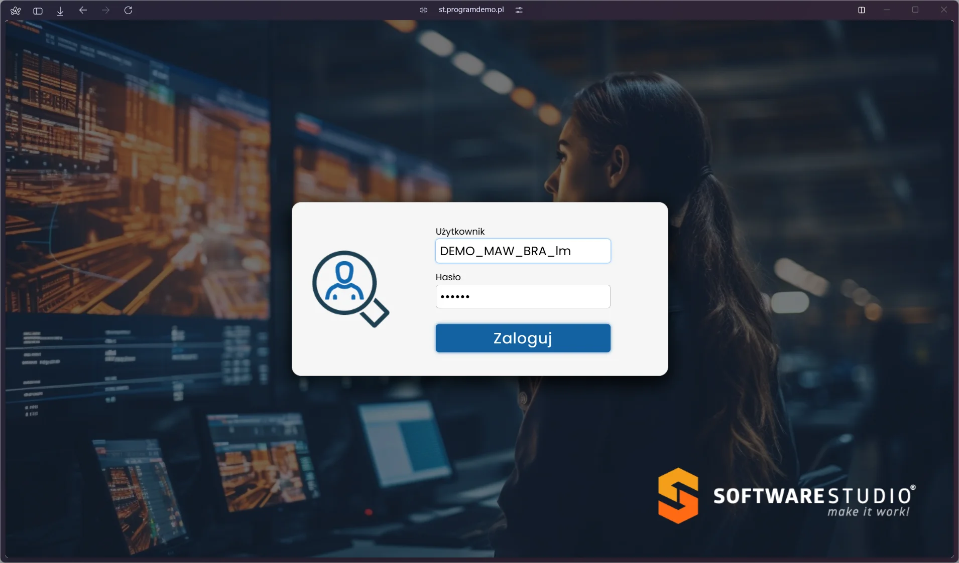 Ekran logowania Studio VSS.net dla roli brama i ochrona z formularzem użytkownik i hasło
