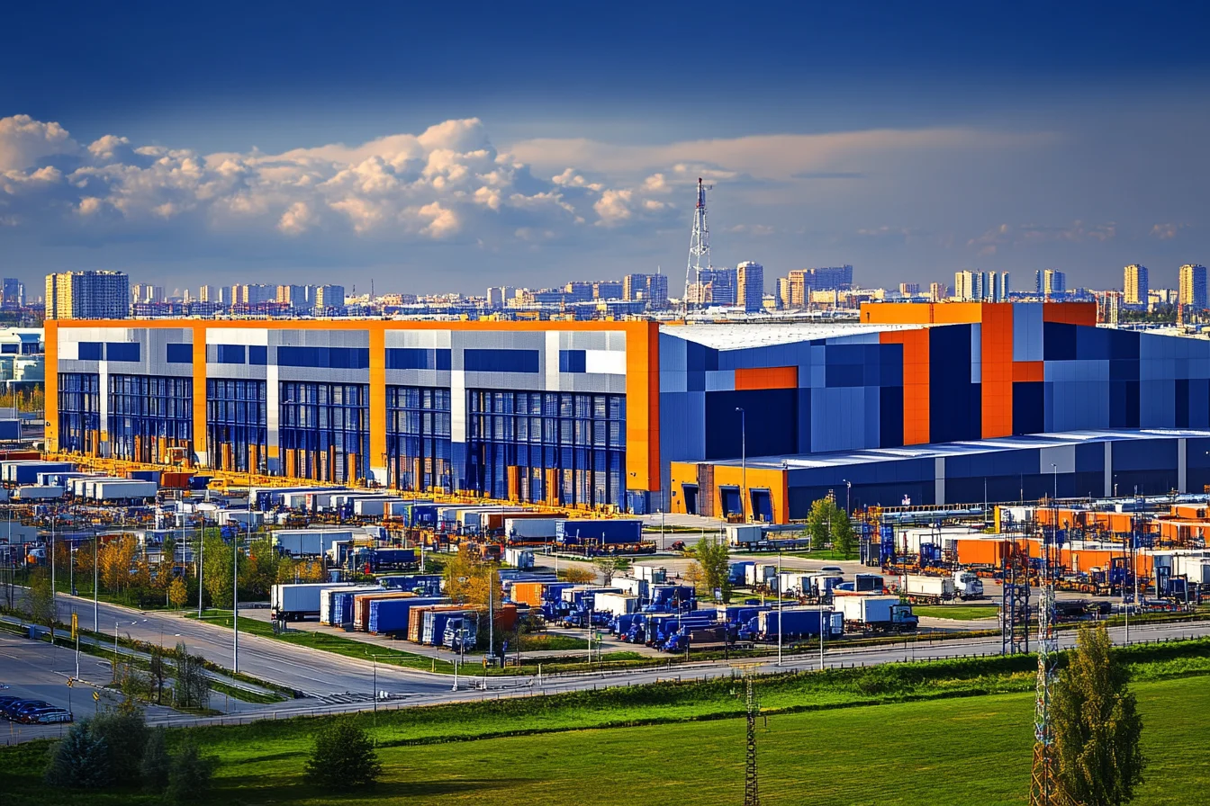 Nowoczesny budynek przemysłowy z transportem